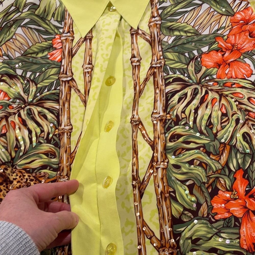 Vintage Diane Gilman Neon Tropical Animal Print Leopard Button-Up Blouse Size 2X - Picture 5 of 15
